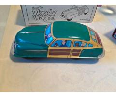 Schylling Classic Woody Wagon Tin Car With Friction Motor & Engine Sound - Great Graphics