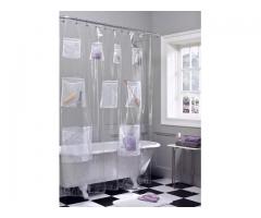 Quick Dry Mesh Pockets Waterproof PEVA Shower Curtain or Liner, Bath / Shower Organizer