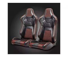 Universal Pairs JDM Black + Red Stitching PVC Leather Racing Bucket Seats