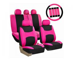 Pink Black Car Seat Covers for Auto SUV Van w/ Steering Wheel Cover / Belt Pad