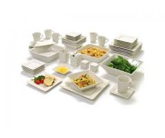 Square Banquet 45-Piece Dinnerware Set | color Cream White