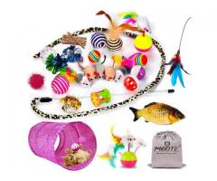 30 Pcs Cat Toys Kitten Toys Assorted, Cat Tunnel Catnip Fish Feather Teaser Wand Fish