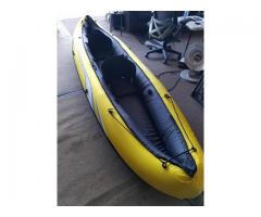 Tobin Sports tandem inflatable kayak with paddles storage bags and hand pump digital display