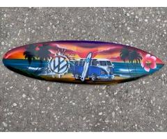 Airbrushed Blue VW Bus Surfboard