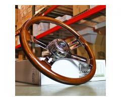 18" Wood Steering Wheel Chrome 4 Spoke Freightliner, Kenworth, Peterbilt, Volvo