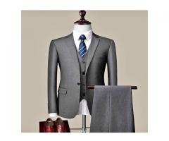 Men's Three pieces Vested Suit Modern Fit Two Button Formal Solid Dress Suits Set