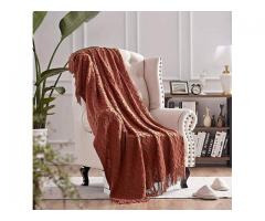 New | Rust Soft Knit Textured Lightweight Throw Blanket | 50" x 60"