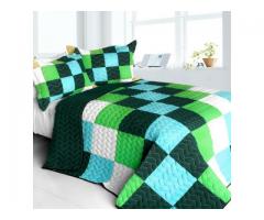 Vermicelli-quilted Patchwork Geometric Quilt Set Full/queen