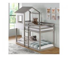 Tree Bunk Bed - Rustic White w/ light gray frame White