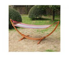 Wooden Curved Arc Hammock Stand with Cotton Hammock Outdoor Patio Swing Multicolor