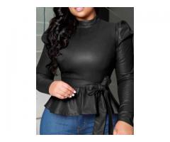 BLACK LEATHER LOOK PLUS SIZE TOP