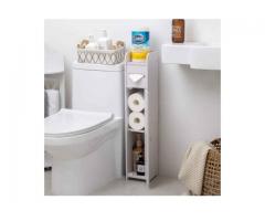 Small Bathroom Storage Corner Floor Cabinet with Doors and Shelves,Thin Toilet Vanity Cabinet,Narrow