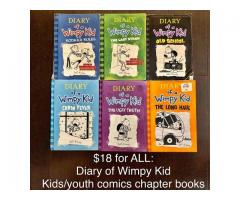 $18 for ALL: Diary of A Wimpy Kid series kids youth children’s chapter books, lot of 6, *WILL SHIP*
