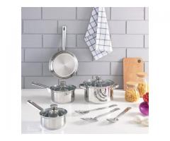 NEW! Stainless Steel 10 Piece Cookware Set, with Kitchen Tools