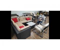 Corner patio furniture with 2 rocker chairs and coffee table