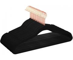 Velvet Non-Slip Suit Clothes Hangers, Black- Pack of 30