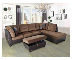 Chocolate microfiber sectional with storage Ottoman