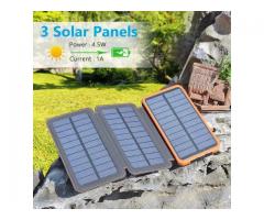 Solar Charger 24000mAh, Solar Power Bank with High-Efficiency Foldable Panels and Flashlight