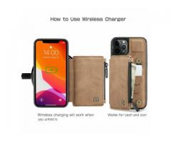FOR iPhone 12/11 Pro Max Leather Wallet with Zipper Magnet Flip Cover Card Case