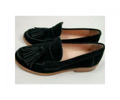 Kate Spade New York Size 5 Suede Loafers Tassel Black Flat Scallop Edge