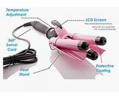 3 Barrel Curling Iron Wand Dual Voltage Hair Crimper with LCD Temp Display - 1 Inch Ceramic Tourmali
