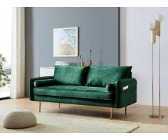 Green 71" Velvet Modern Living Room Couch with 2 Pillows - Modern Loveseat Sofa