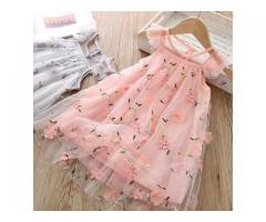 Girls Sleeveless Princess Dress Wedding Party Flowers Sweet Tulle Tutu Lace Pink or Blue 1-5Y