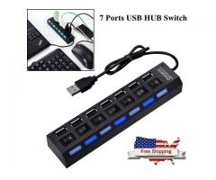 7-Port USB 2.0 Multi Hub + High Speed Adapter ON/OFF Switch for Laptop PC Mouse